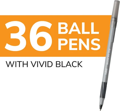 Miniatura 2 de BIC Bolígrafos Round Stic Grip Xtra Comfort, color negro, punta media (1.2 mm), paquete de 36 unidades, bolígrafos perfectos para escribir