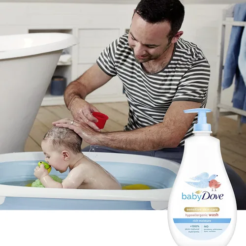 Miniatura 15 de Baby Dove Jabón Corporal para Cuidado de la Piel Sensible del Bebé para el Baño del Bebé Riqueza en Humedad Sin Lágrimas e Hipoalergénico, 20 onzas