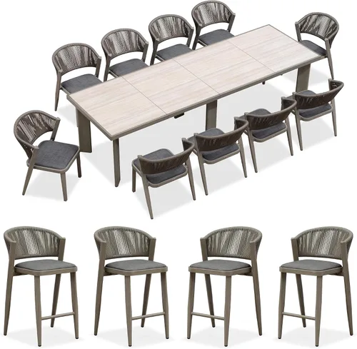 Miniatura 41 de PURPLE LEAF Juego de comedor redondo de 5 piezas de gran tamaño, marco de aluminio y mimbre de ratán para patio, mesa y sillas con cojines