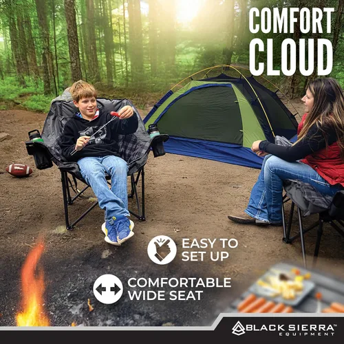 Miniatura 9 de Black Sierra Silla de campamento de gran tamaño para adultos, asiento al aire libre resistente con acolchado de felpa, soporta 400 libras, Marrón