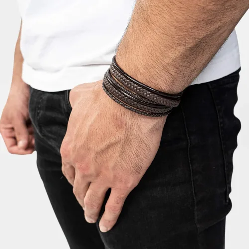 Miniatura 4 de SERASAR Premium Leather Wrap Bracelet Wrap for Men in Black & Brown Different Lengths Stainless Steel Clasp Includes Jewelry Box Great Gift for