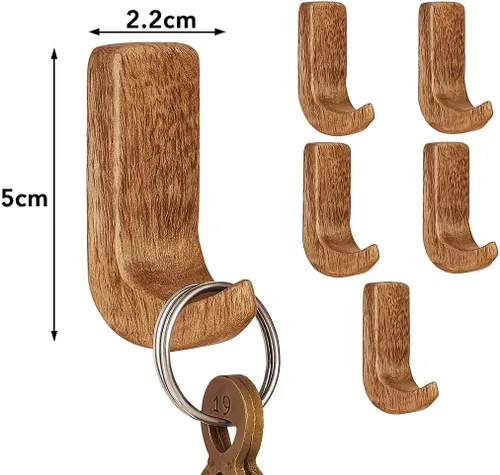 Miniatura 3 de Indian Shelf Ganchos decorativos de pared adhesivos de madera, ganchos bohemios sin daños para llaves, joyas, correas y accesorios ligeros, 6