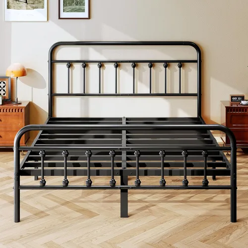 Miniatura 6 de zunatu Marco de Cama de Plataforma de Metal Tamaño Queen/Cabecera y Pie de Cama de Estilo Victoriano/Soporte de Listones de Acero/Fácil Montaje/No