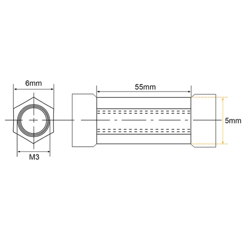 Miniatura 2 de uxcell Columna espaciadora de separación de aluminio hexagonal M3x55mm, para avión RC, FPV Quadcopter, CNC, negro, 5pcs