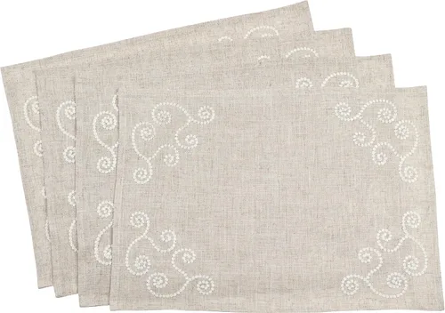 SARO LIFESTYLE 001.N1420B - Mantel individual bordado en remolino, 001.N1420B, 14 x 20 pulgadas, natural