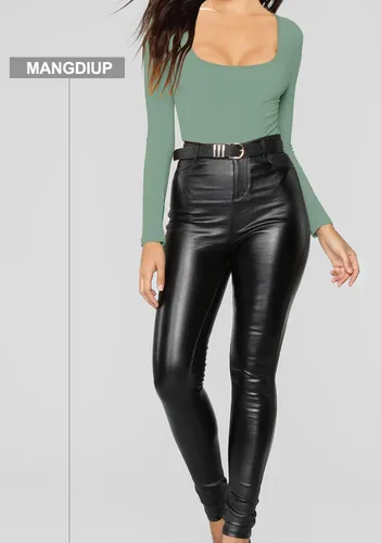 Miniatura 190 de MANGDIUP Body esencial para mujer, cuello redondo, manga larga, ajustado, elástico, de algodón y elastano