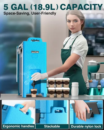 Miniatura 2 de WantJoin Dispensador aislado de bebidas de 5 galones, recipiente para bebidas frías y calientes con asas, contenedor térmico comercial