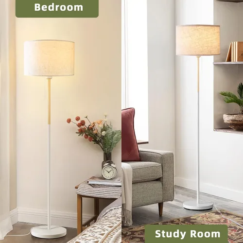 Miniatura 6 de Lámpara de pie para dormitorio, lámparas de pie de granja para sala de estar, lámpara de poste de mediados de siglo, pantalla de lámpara de lino