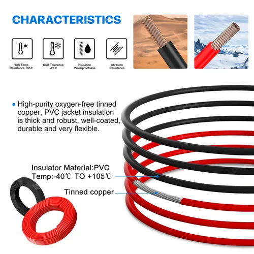 Miniatura 5 de Cable eléctrico 4 AWG calibre 4 UL1015, longitud de 19.7 pies (9.84 pies negro y 9.84 pies rojo), cable de cobre estañado, adecuado para sistemas