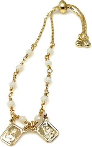 Miniatura 5 de Pulsera escapular católica con cuentas de cristal blanco ajustable M Cristal Chapado en oro