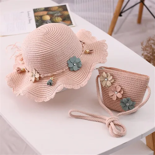 Miniatura 6 de Sombrero de paja para bebé niña + bolsa de playa para niñas, sombrero de paja para niños, sombrero, sombrero de flores para niños