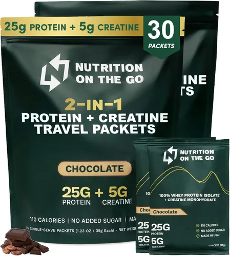 Miniatura 17 de Nutrition On The Go - Paquetes de proteína aislada de suero con creatina – 25g de proteína + 5g de creatina – Polvo de proteína de porción única