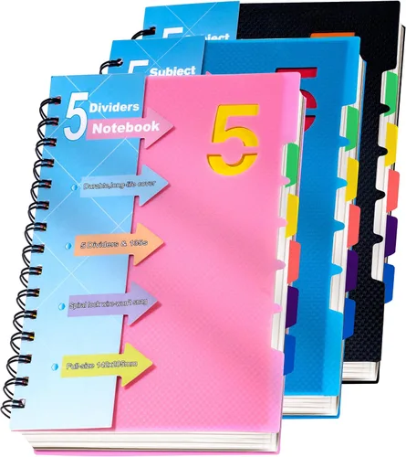 Miniatura 11 de CAGIE- Cuaderno pequeño universitario con tapa en espiral, A5 de 5 x 7 pulgadas, con pestañas separadoras extraíbles para 5 materias, 220 páginas