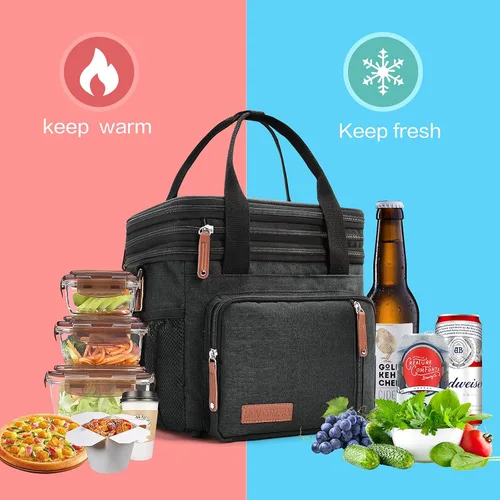 Miniatura 7 de MOV COMPRA Bolsas de almuerzo para hombres y mujeres, lonchera negra para adultos, para el trabajo, ampliable, a prueba de fugas, doble cubierta