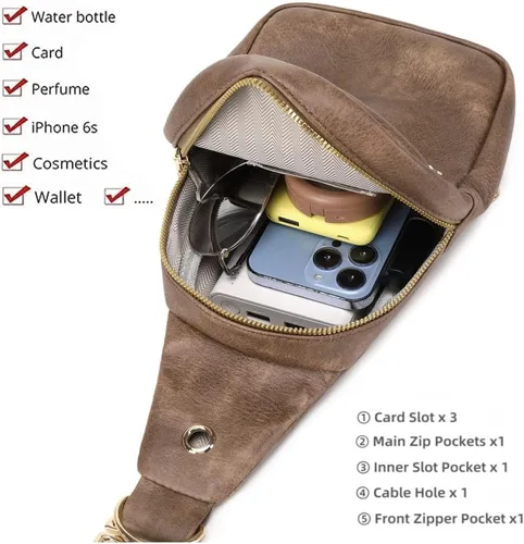 Miniatura 4 de WSRYDLDJ - Cangurera pequeña de cuero para mujer, cangurera cruzada de cuero, bolsa de pecho para mujer