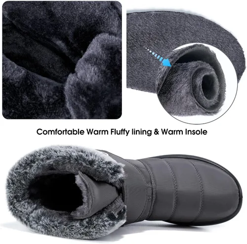Miniatura 5 de Botas de nieve para mujer, zapatos de invierno con lazo de gancho, cómodas botas forradas de piel para mujer, botas impermeables sin cordones