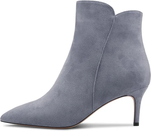 Miniatura 2 de Aachcol Botas de tobillo cortas para mujer, botines de punta puntiaguda, sin cordones, tacón medio, cremallera de gamuza de 2.5 pulgadas