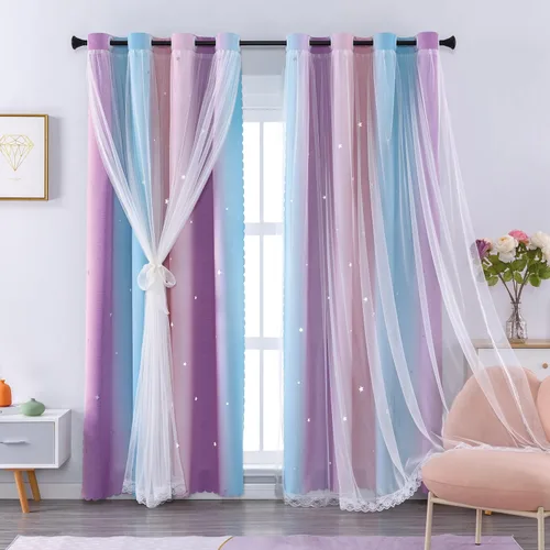 Miniatura 62 de XiDi Cortinas opacas con estrellas para habitaciones de niños, cortinas verdes para ventana de dormitorio de niños, azul y gris, 52 pulgadas de Azul