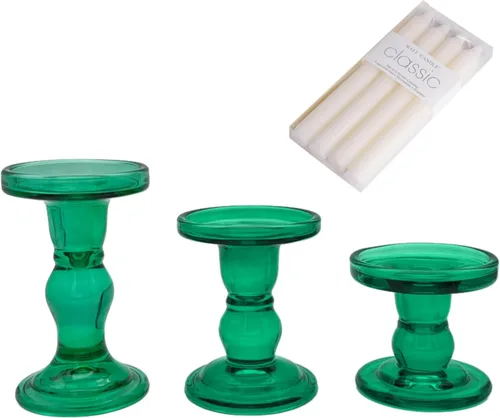 Juego de 3 portavelas de cristal verde, portavelas transparentes, vintage, para pilar, velas cónicas, decoración del hogar, centros de mesa,