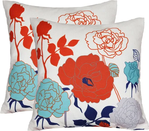 Miniatura 9 de Juego de 2 fundas de almohada de lino y algodón para sofá, 7.1 x 7.1 pulgadas, serie de pájaros y flores, mezcla de algodón, Amarillo y agua