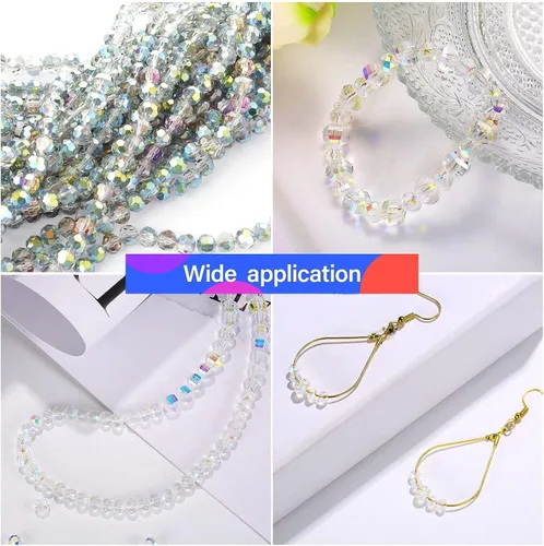 Miniatura 5 de 600 cuentas facetadas de cristal, cuentas de piedras preciosas, sueltas para hacer manualidades de joyería de 0.315, 0.236, 0.157 pulgadas (color AB)