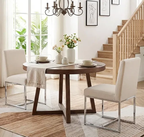 Miniatura 37 de Shunzhi Juego de 2 sillas de comedor modernas tapizadas de cuero PU, sillas de comedor de mediados de siglo, sillas laterales sin brazos, cómodas