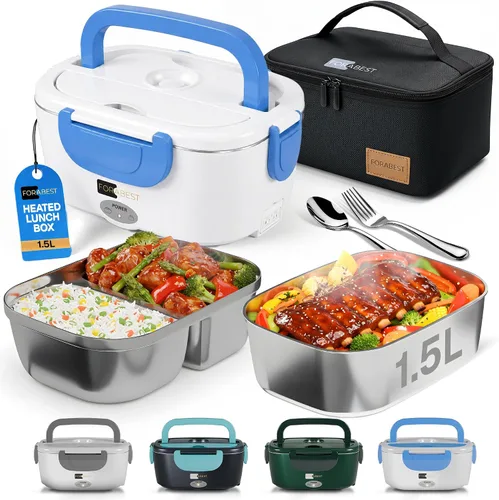 Miniatura 11 de FORABEST Lonchera térmica – Fiambrera eléctrica de 80 W – Calentador de alimentos portátil con 2 recipientes de acero inoxidable de 1.5 L, bolsa