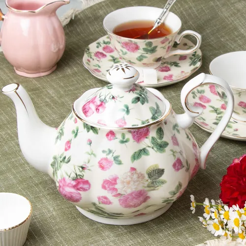 Miniatura 2 de Gracie China Rose Chintz - Tetera de porcelana (4-1/2 tazas), ramo de rosas rosadas