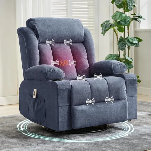 Miniatura 10 de Rocking Recliner Chair for Adults Linen Wide Upholstered Glider Recliner with Cup Holder Deep Seat Single Sofa Rocker Chair for Nursery Living Room