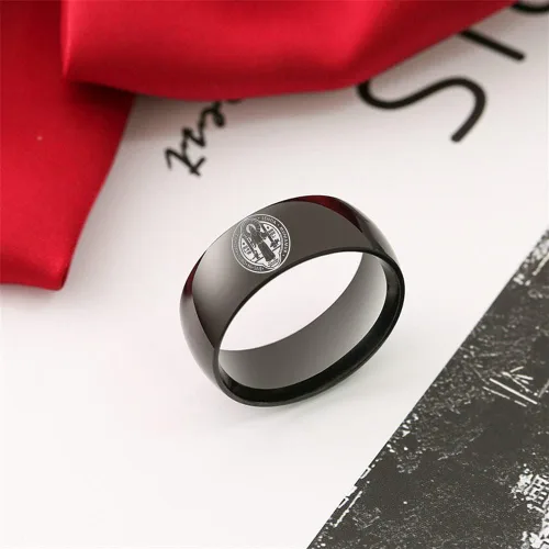 Miniatura 3 de Anillo de protección de San Benito para cristiano de acero inoxidable San Benito Cristo Señor oración alianza de boda para mujeres y hombres amuleto