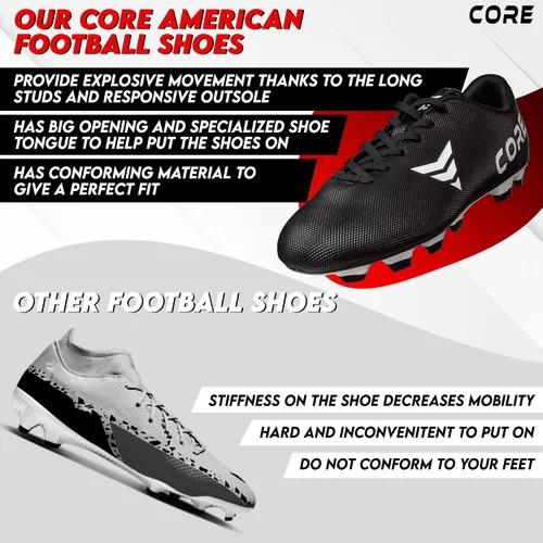 Miniatura 6 de CORE Tacos de fútbol americano, zapatos largos de fútbol para deportes y entrenamiento, zapatos de fútbol suaves y transpirables para hombres