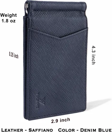 Miniatura 24 de YBONNE - Cartera fina con clip para dinero, de cuero auténtico, bloqueo RFID, minimalista