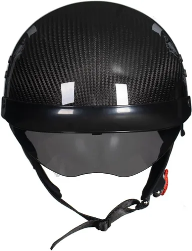 Miniatura 3 de DA-500 Casco de fibra de carbono para motocicleta, casco abierto de media carcasa aprobado por DOT con visera desplegable, casco ligero retro Rose