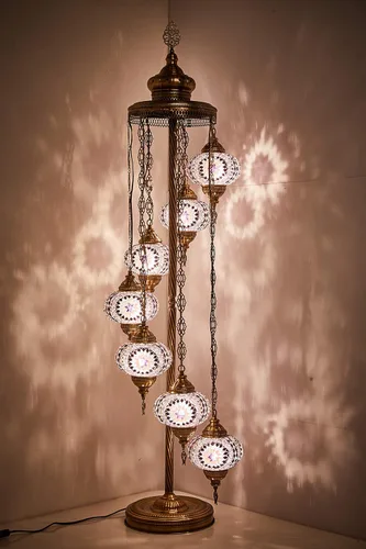 Miniatura 7 de DEMMEX - Lámpara de pie con mosaico marroquí turco de 7 globos grandes, lámpara de pie bohemia con mosaico Tiffany con enchufe y enchufe