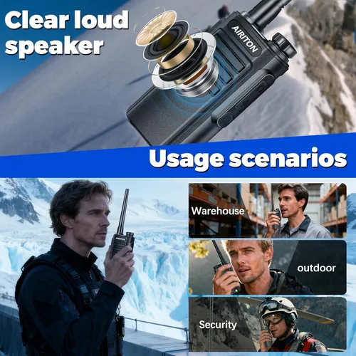 Miniatura 6 de Walkie Talkies de largo alcance para adultos, radio bidireccional recargable Walkie Talkie UHF con batería de iones de litio de 1500 mAh, cargador