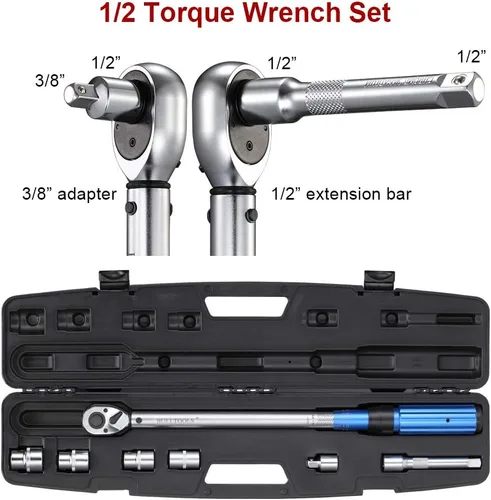 Miniatura 5 de BULLTOOLS Juego de llaves dinamométricas de clic de 1/2 pulgada, llave dinamométrica ajustable de 90 dientes de doble dirección con hebilla Unidad