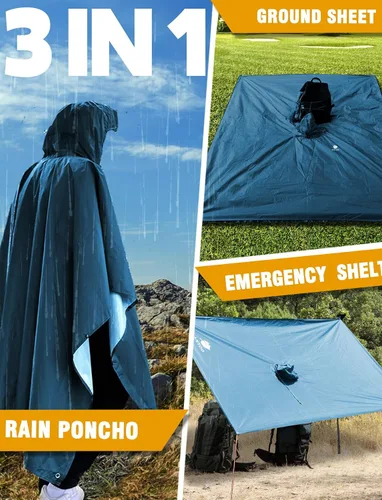 Miniatura 160 de ANYOO Poncho de lluvia con capucha para adultos, impermeable, ligero, para hombres y mujeres, chaqueta de lluvia reutilizable para emergencias al