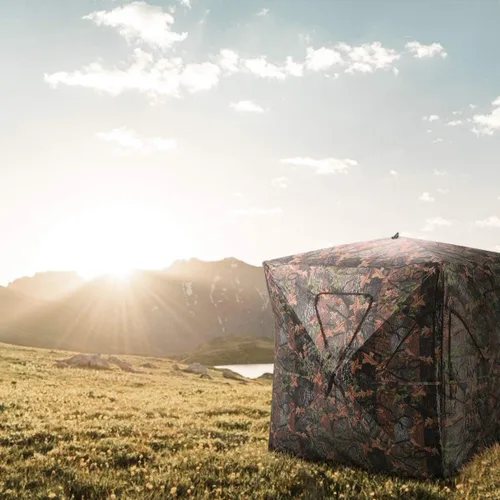 Miniatura 2 de Tangkula Persiana desplegable para 3 personas, persiana portátil de caza con ventanas de malla, bolsa de transporte y estacas de tierra, tienda