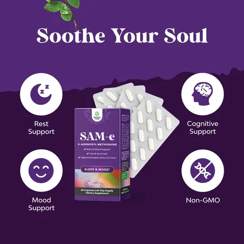 Miniatura 3 de Sam-E - Suplemento de apoyo al estado de ánimo de 200 mg - S-adenosil metionina Sam-E Suplemento para relajación natural para estimular el estado