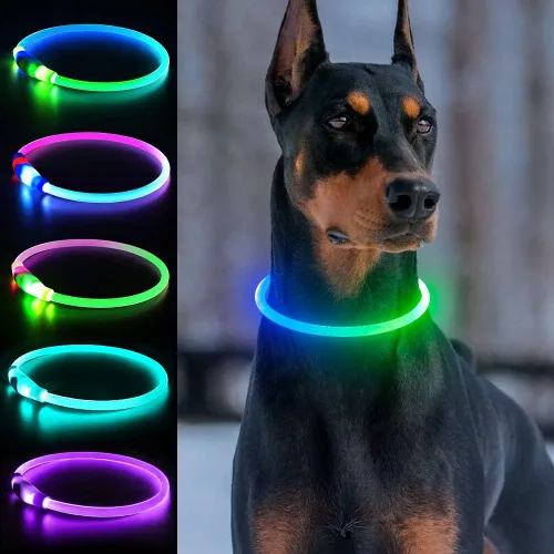 Collares de perro iluminados, collar de perro Dlitk LED recargable por USB, 1 unidad, collar brillante de poliuretano termoplástico para perros,