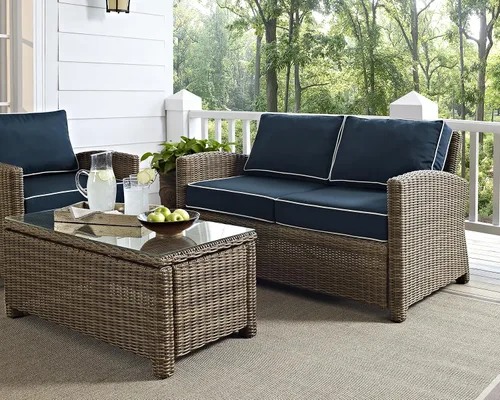 Miniatura 2 de Crosley Furniture KO70022WB-NV Bradenton Sofá biplaza de mimbre para exteriores, marrón con cojines azul marino