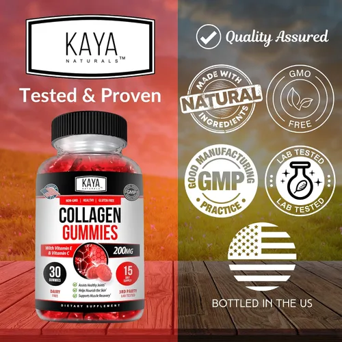 Miniatura 4 de Kaya Naturals Gomitas de colágeno para hombres y mujeres, suplemento Gomitas hechas en la naturaleza – 1000 mg de colágeno hidrolizado, vitamina