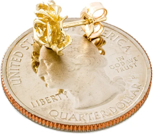 Miniatura 8 de Aretes de oro amarillo macizo de 14 quilates con diseño de flor de rosa, estilo hecho a mano, 38 pulgadas con poste y parte trasera de fricción