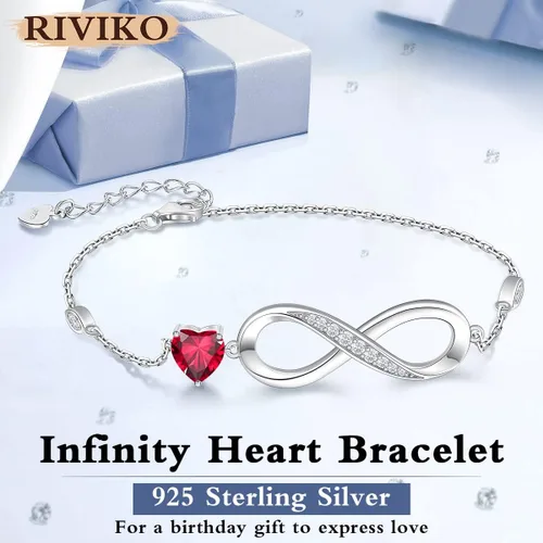 Miniatura 3 de RIVIKO Pulsera de plata de ley 925 con símbolo de corazón infinito para mujer, ajustable, cumpleaños, Navidad, día de San Valentín, regalo