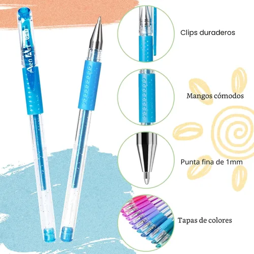 Miniatura 2 de Bolígrafos de gel con purpurina con estuche para libros de colorear para adultos, juego de 100 colores con purpurina con un 30% más de tinta de neón