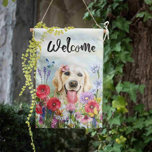 Miniatura 6 de Bandera floral de jardín Golden Retriever para jardín, banderas de bienvenida para exteriores de 12 x 18 pulgadas, bandera de perro de flores
