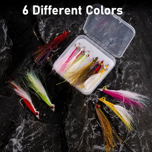Miniatura 2 de Dr.Fish Paquete de 6 señuelos de pesca con moscas Clouser Minnow para pesca con mosca atada a mano, cebo, pez cebo, boca pequeña, agua salada, agua