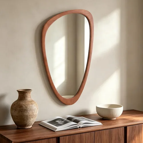 Miniatura 9 de HOMECOOKIN Espejo asimétrico de 19 pulgadas de alto x 23 pulgadas, espejo de pared de madera irregular para dormitorio, sala de estar, entrada
