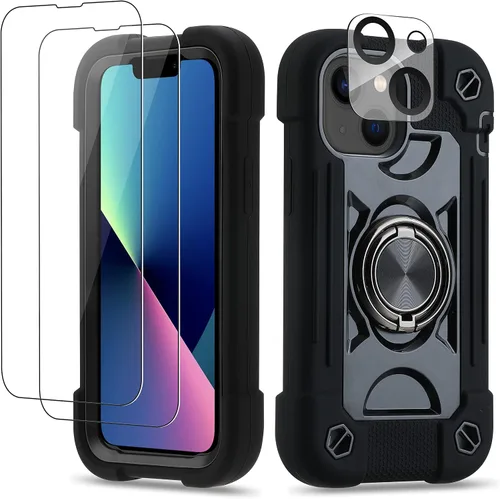 Miniatura 61 de Funda para iPhone 11 de 6.1 pulgadas con soporte de anillo, con 2 protectores de pantalla de vidrio, resistente a los golpes, resistente a