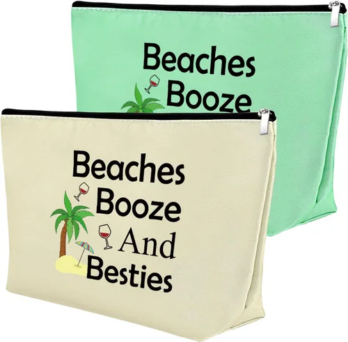 Miniatura 16 de Mxrymvu Regalos de playa para mujeres, bolsa de maquillaje, regalos para amantes de la playa, 2 piezas beige.